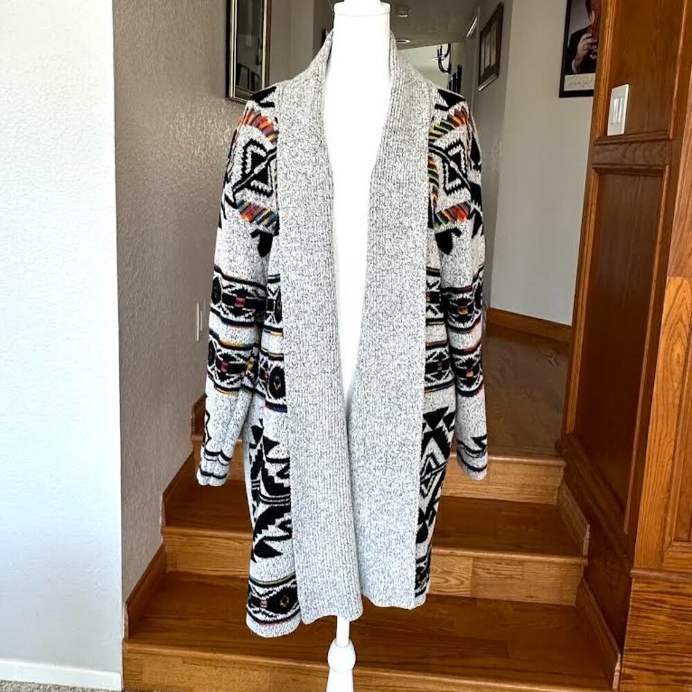 Anthropologie Northern Angel Rainbow Grey Aztec Duster Cardigan - Picture 12 of 15